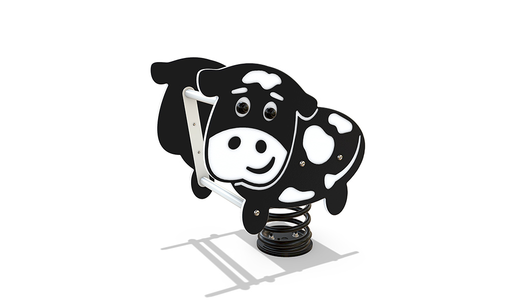 Cow Single Spring Rocker from the Cultivation range featuring a cow-inspired HDPE design, Australian steel construction and spring-mounted motion play for balance and imaginative fun