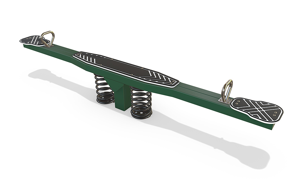 AP7030A Steel Seesaw 3000 from the Resilience range featuring a black Australian steel frame, dual spring base and red HDPE seats with stainless steel hand grips.
