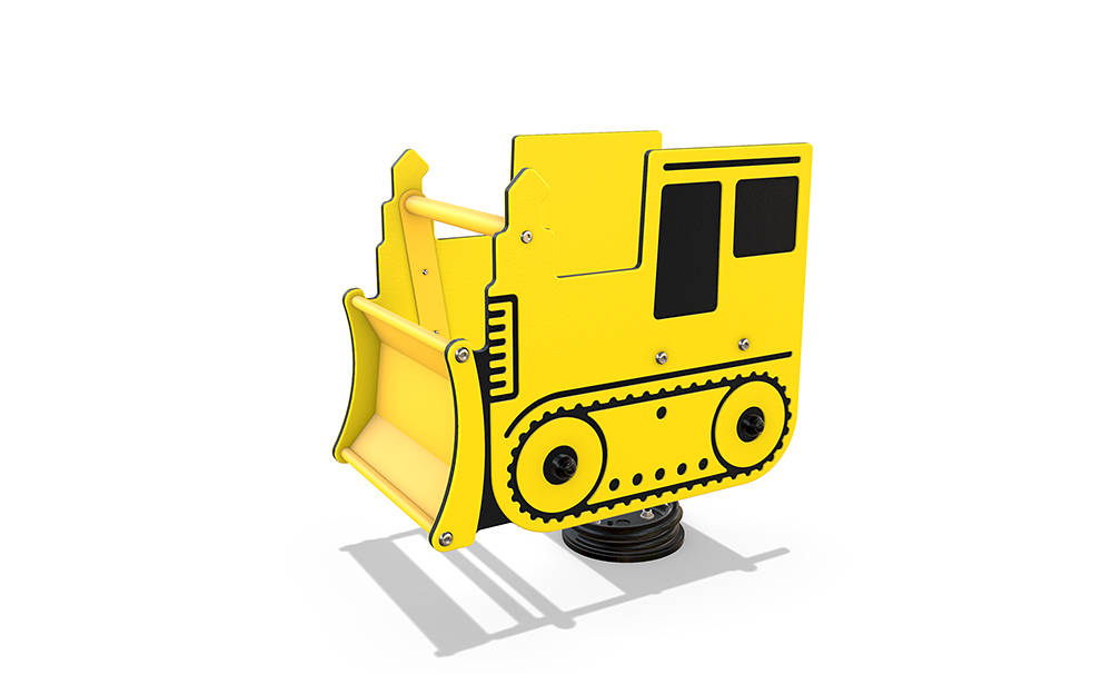 Bulldozer Single Spring Rocker featuring a construction-themed HDPE design, Australian steel construction and spring-mounted motion play for balance and imaginative fun