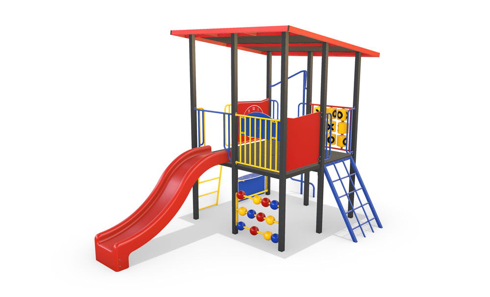 classic playground with red slide