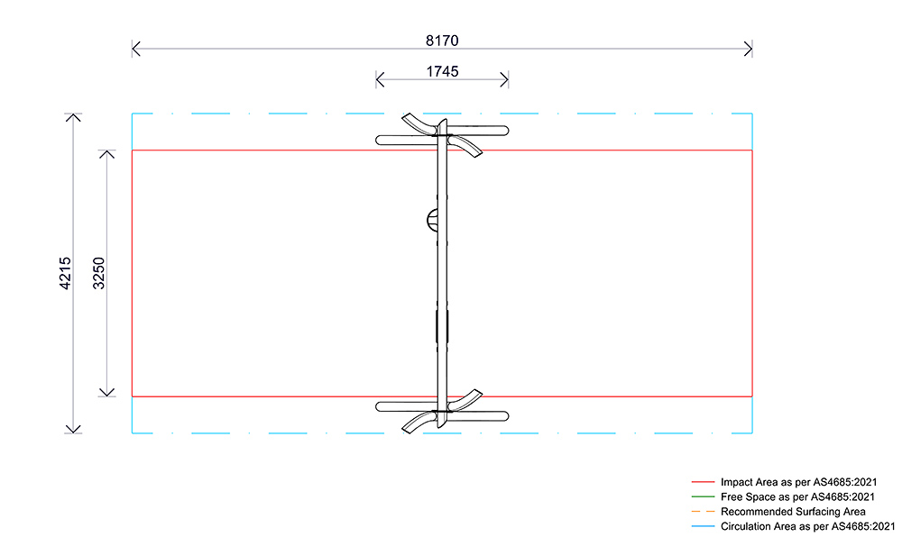 Plan view of the Double Native Swing showing layout, circulation space, impact zones and fall areas.