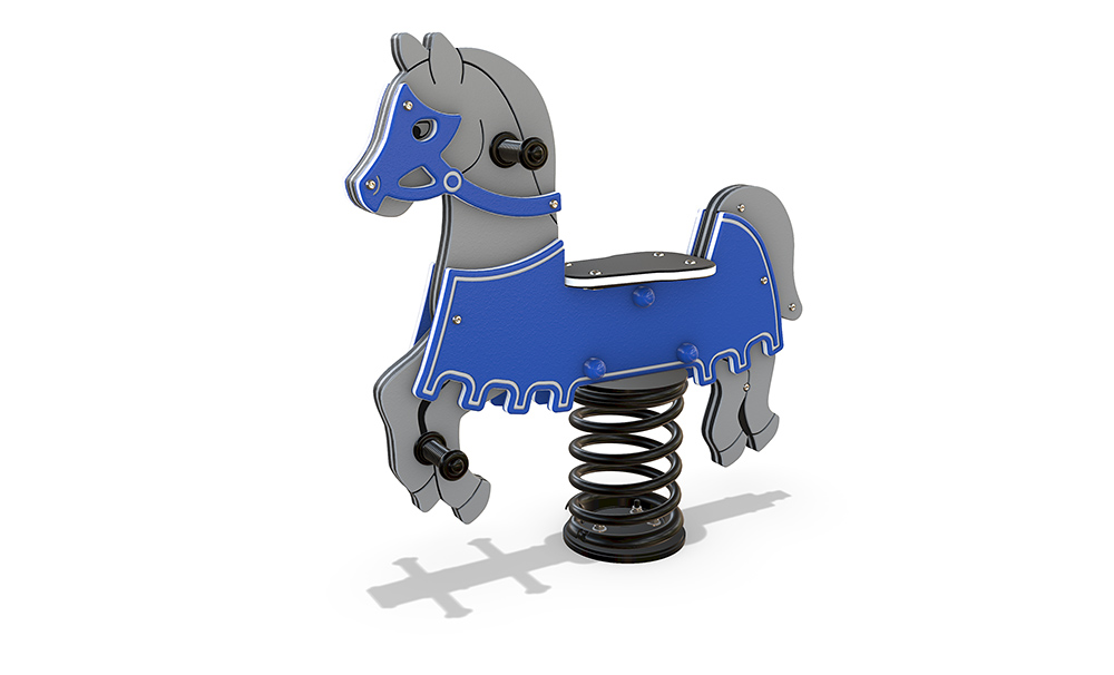 Knight’s Horse Spring Rocker featuring a medieval-inspired horse design, spring-mounted motion play, premium HDPE panels and durable Australian steel construction